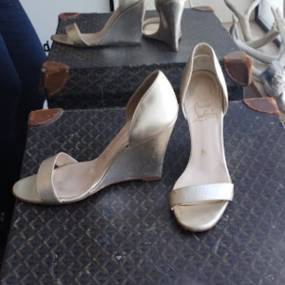 Metallic Gold Christian Louboutin Wedge heals, size 40.5/ 10.5 fits like a 9.5